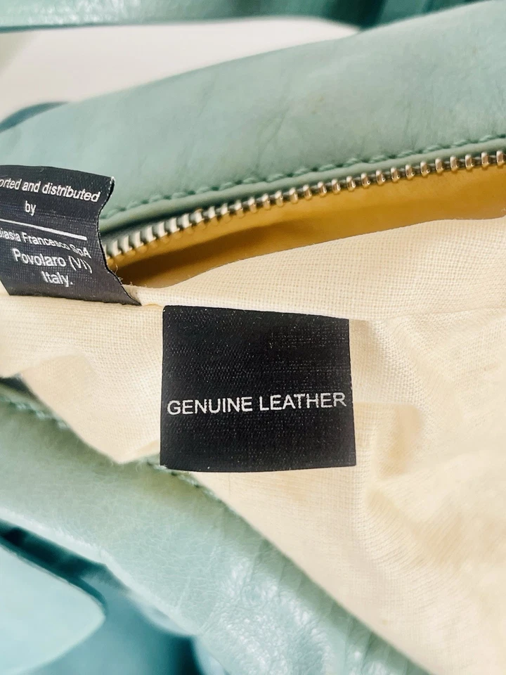 Bolso de mano vintage de cuero azul/verde Francesco Biasia 1977 Foto 4 de 4