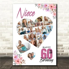 Photo Collage 60th Birthday Gift For Niece 19-Photo Floral Print Or Canvas