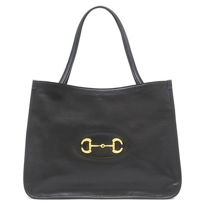GUCCI Tote Bag Horsebit 1955 leather  black Gold Metal Handbag Shoulder 62