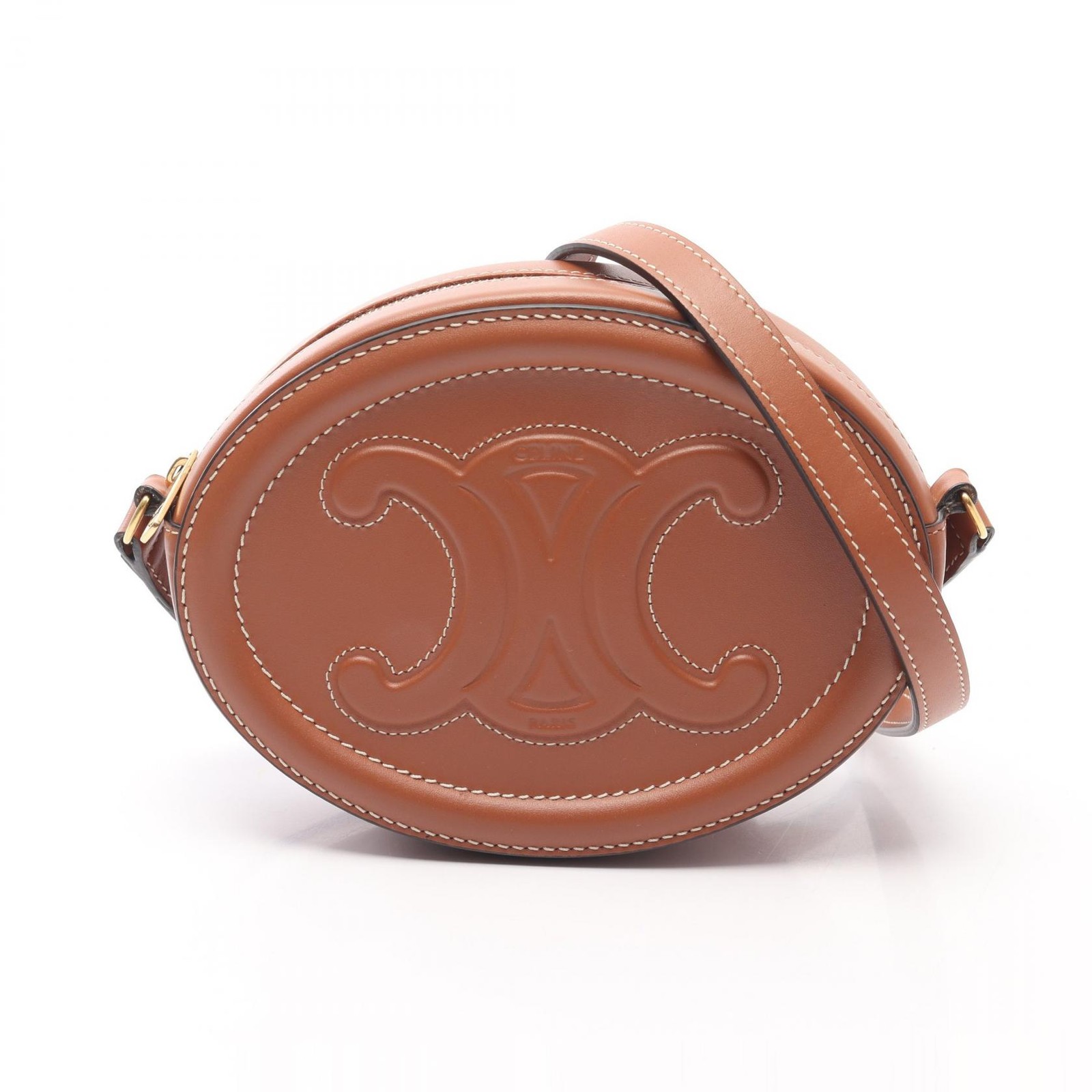 CELINE Oval Purse Cuir Triomphe Crossbody Shoulder Bag Leather Brown Used Women