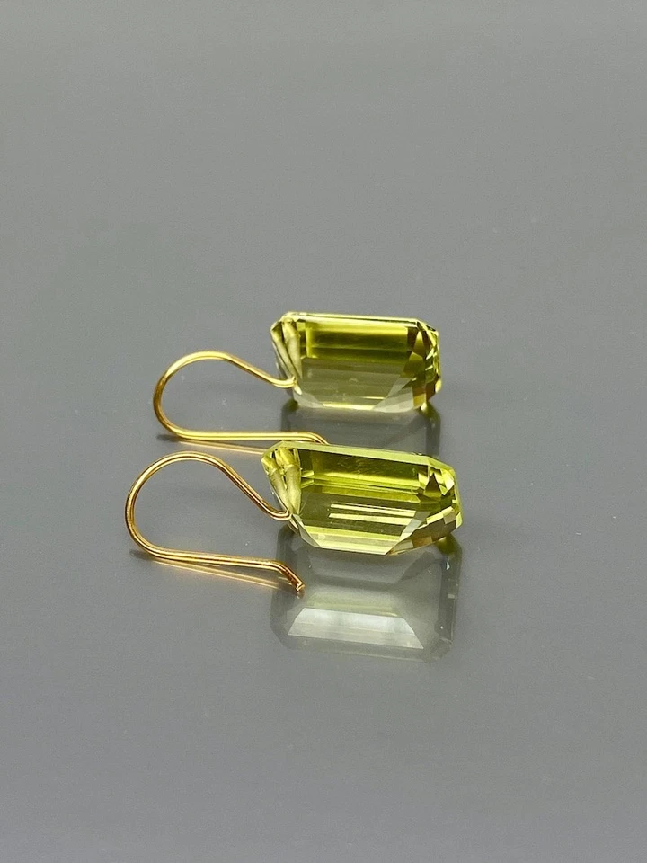 Лимон кварц капли серьги 14K золото твердое изумруд огранка подвески на Рождество - Изображение 4 из 4
