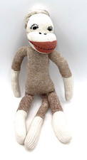 Vintage Handmade Sock Monkey Plush 17  Red Heel Grey White