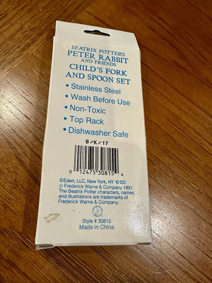 CUCHARA Y TENEDOR INOXIDABLES VINTAGE BEATRIX POTTER Peter Rabbit Jemima charco pato - nuevo en caja Foto 2 de 4