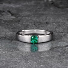 04 MM Round Emerald Men's Wedding Ring Dainty Emerald Ring 925 Sterling Silver