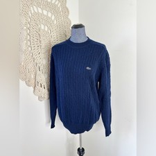 Izod Lacoste Navy Blue Wool Cable Knit Preppy Sweater Size XL