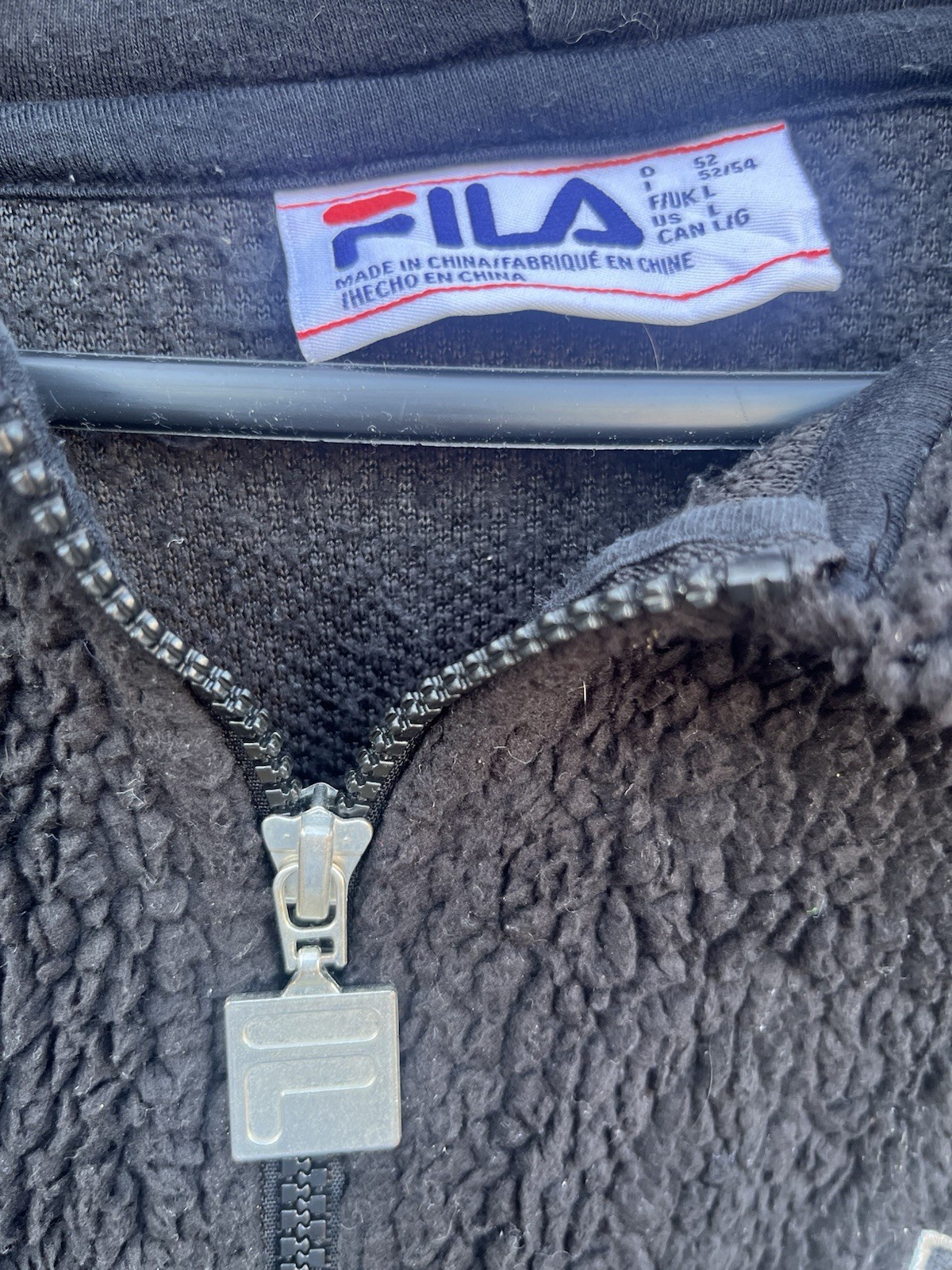 Fila giacca in pile nera con cappuccio e zip intera taglia large