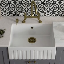 LSC Fluted Butler 595 1.0 Bowl White Ceramic Kitchen Sink with Waste & Overflow