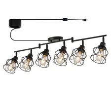 Dimmable 6 Light Plug in Ceiling Light,Black Plug in Track Lighting Kit with ...