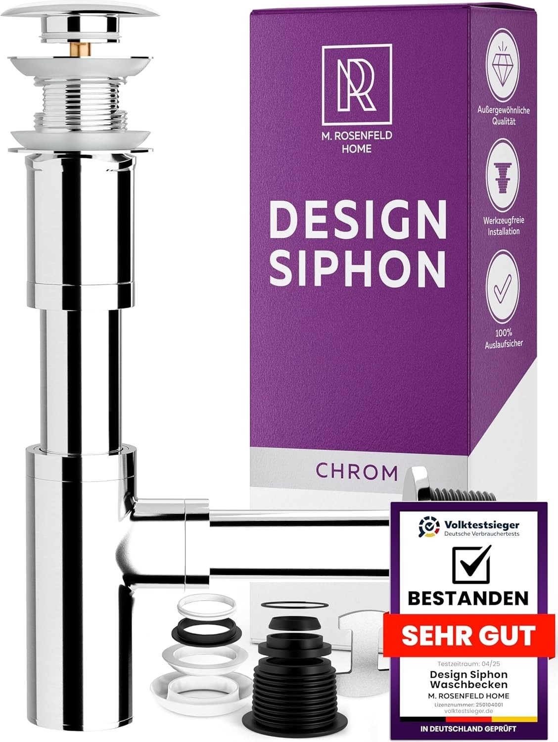 Edelstahl Siphon Set 1¼" Pop-Up Ablaufgarnitur mit Überlauf & Reinigungsöffnung