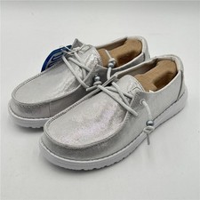 Hey Dude Youth Kids Shoes Wendy Metallic Shine Silver Sneakers US W5