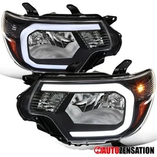 Fit 2012-2015 Toyota Tacoma Black LED Tube Headlights Headlamps Left+Right 12-15