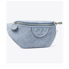 Tory Burch Quilted Denim Belt Bag Fanny Pack Adjustable Strap Zipper Logo