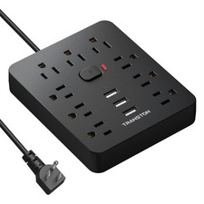 Power Strip Surge Protector 9 Outlet 3 USB Ports 5 ft Long Cord Flat Plug