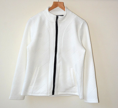 EX ONQUE LÄSSIGE CREMEFARBENE SCHWARZE JACKE MIT STEPPDESIGN UND KONTRASTREISSVERSCHLUSS GRÖSSE S-M-L-XL