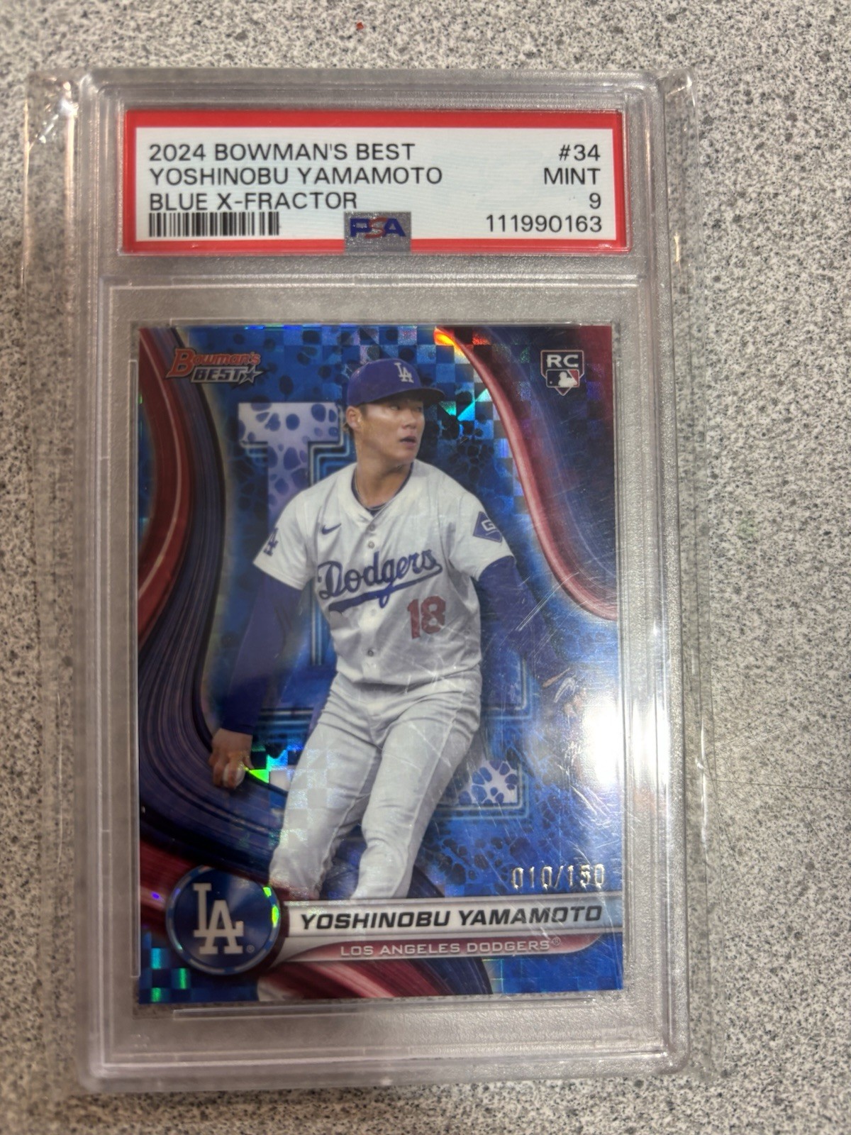 2024 BOWMAN'S BEST BLUE X-FRACTOR #34 YOSHINOBU YAMAMOTO ROOKIE RC /150 PSA 9
