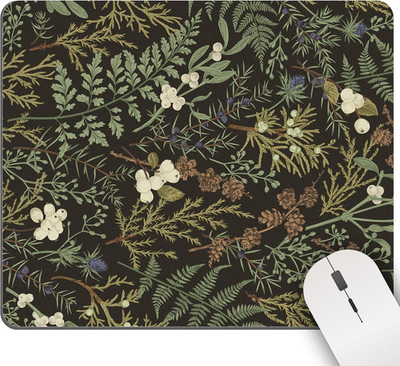 Mouse Pad Cute Green Mousepad Black Vintage Botanical Leaf Floral Flower Square