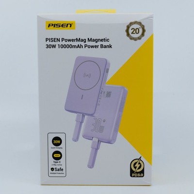 PISEN PowerMag Magnetic 30W 10000mAh Power Bank - Wireless PD3.0 Type-C - Purple