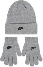 NEW - Nike Unisex Kids Beanie and Glove Set, Dark Grey Heather, Kid's Youth