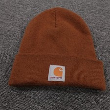 Carhartt Hat Beanie Cuffed Knit Youth One Size Brown Logo Patch Winter Warm Boys