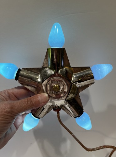 Vintage 1920s-30s Merry Christmas 5-Bulb Tree Topper Star Light Ornament Works