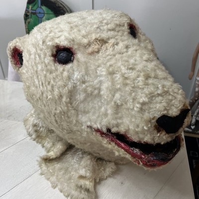 Vintage Mascot Costume Head Original 1950 s Polar Bear Large 27  Paper Mache