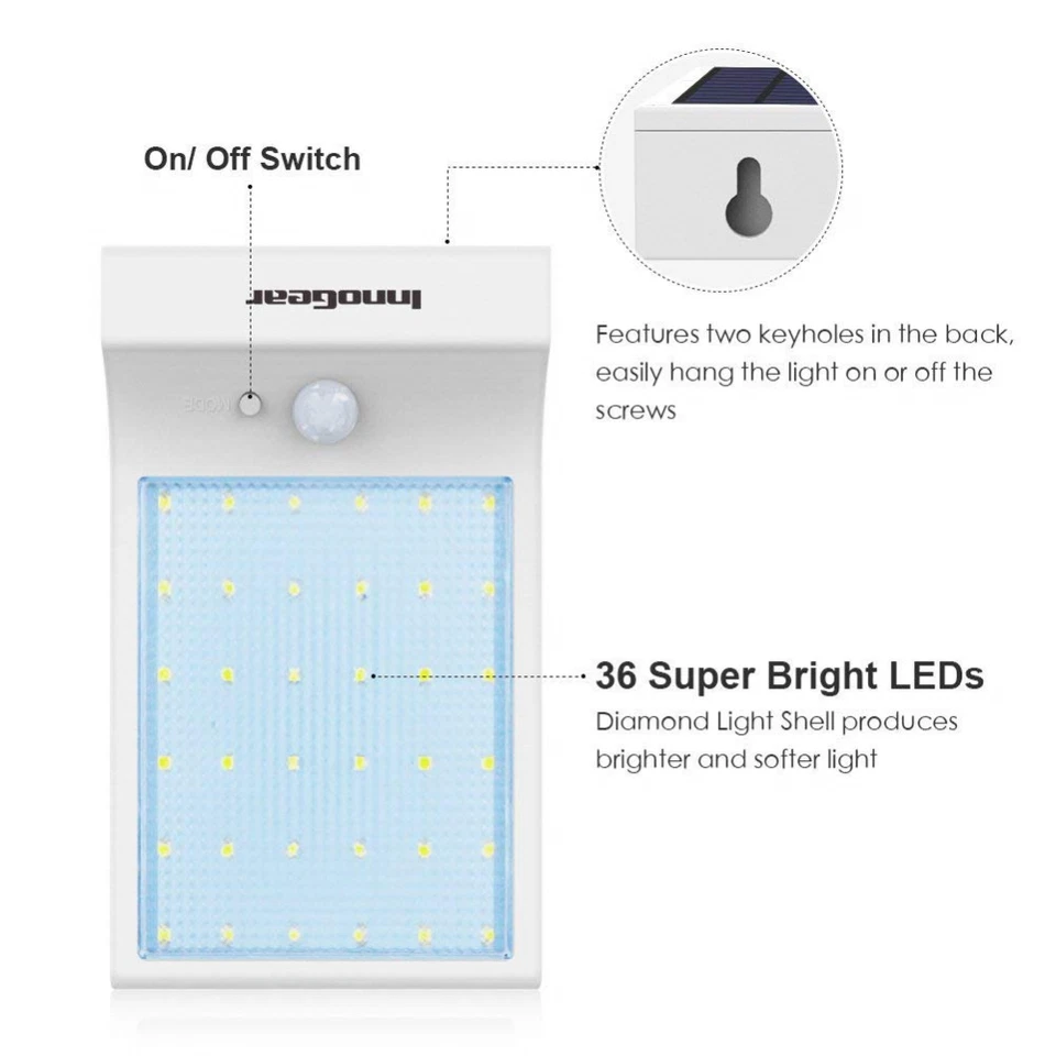 Solar Gutter Lights Wall Sconces with Mounting Pole Outdoor Motion Sensor, 2PK - Image 4 of 4