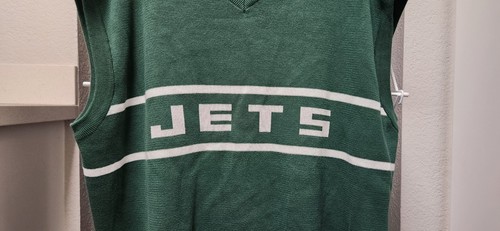 VTG Reebok Team Apparel New York Jets NFL Sweater Vest Pullover 2XL Green - Picture 4 of 11
