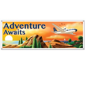 Adventure Sign Banner Hang Decor Around The World Travel Birthday
