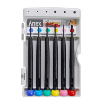 ANEX Precision Screwdriver Set -1.2,-1.8,-2.3,-3,+00,+0 No.900 6 pcs JIS Japan