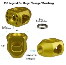 350 Legend Mini Tanker Linear Muzzle Brake 1/2x28 TPI For Ruger/Savage/Mossberg