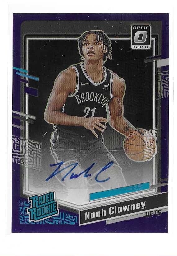 NOAH CLOWNEY 2023-24 PANINI DONRUSS OPTIC PURPLE PRIZM ROOKIE AUTO #257
