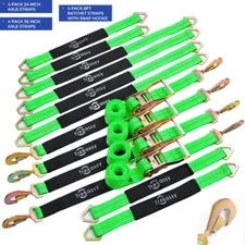 12 Pack Axle Straps Car Truck Trailer Hauler Ratchet Tie Down Straps w/Snap Hook