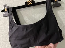 MIU MIU MADE ITALY SEXY MESH/FISHNET DESIGN SUMMER BEACH BLK CROP-YOGA SWIM TOP