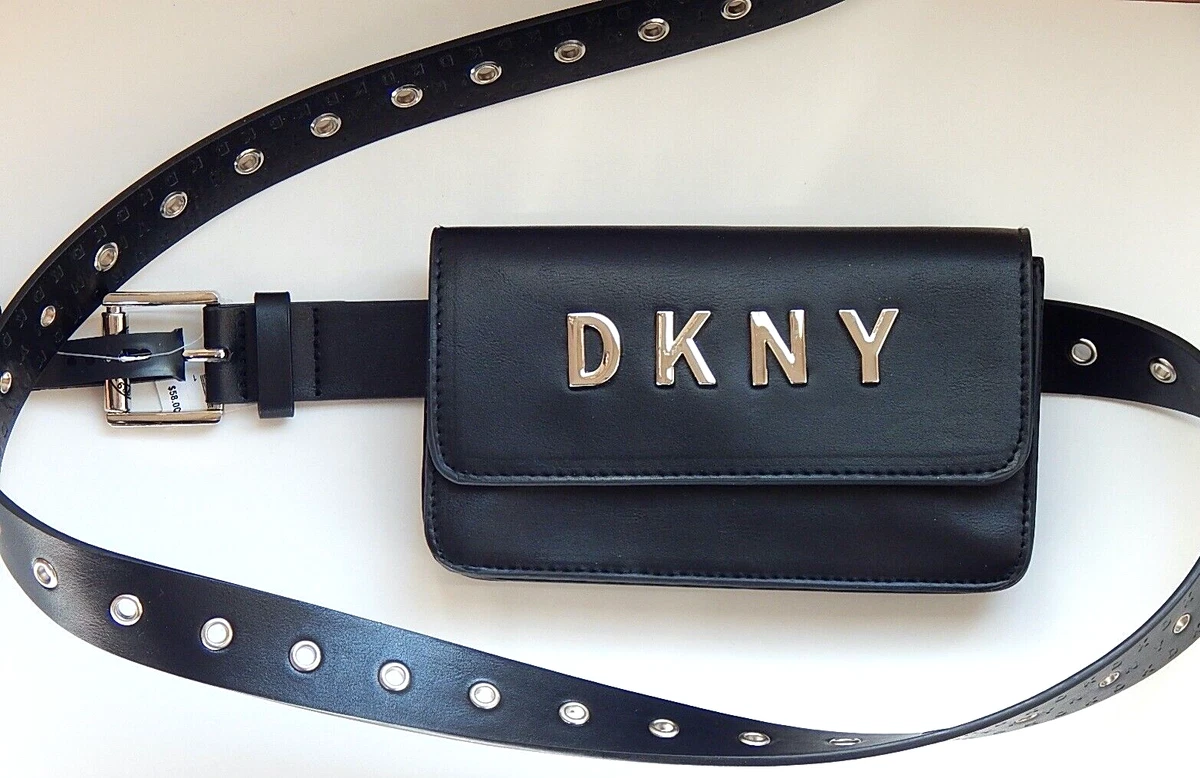 DKNY BELT BAG FANNY PACK WAIST BAG BLACK FAUX LEATHER 1X NEW