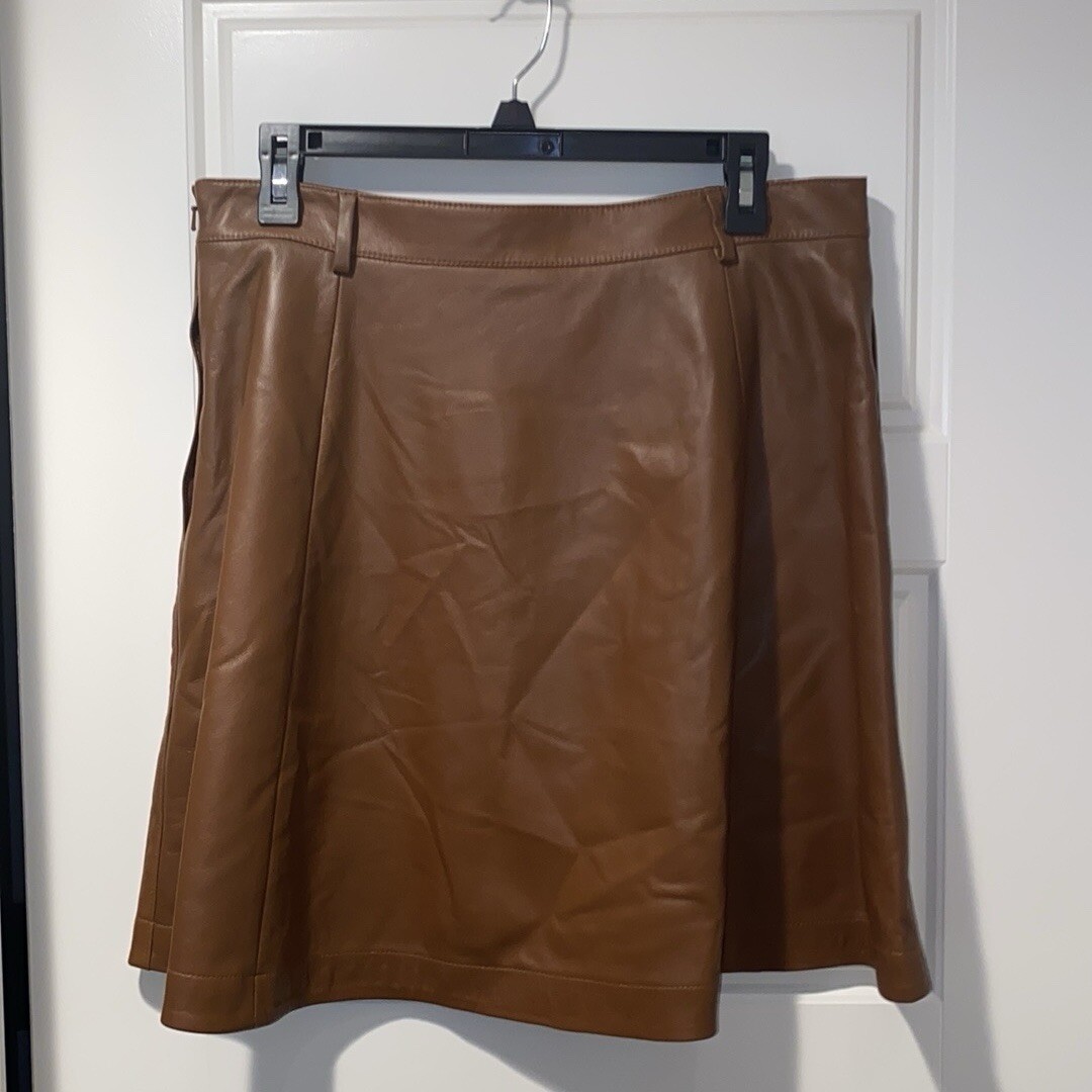 【RALPH LAUREN SPORT】LAMB LEATHER SKIRT Polo Ralph Lauren A-Line Leather Skirt - Brown Lamb Leather