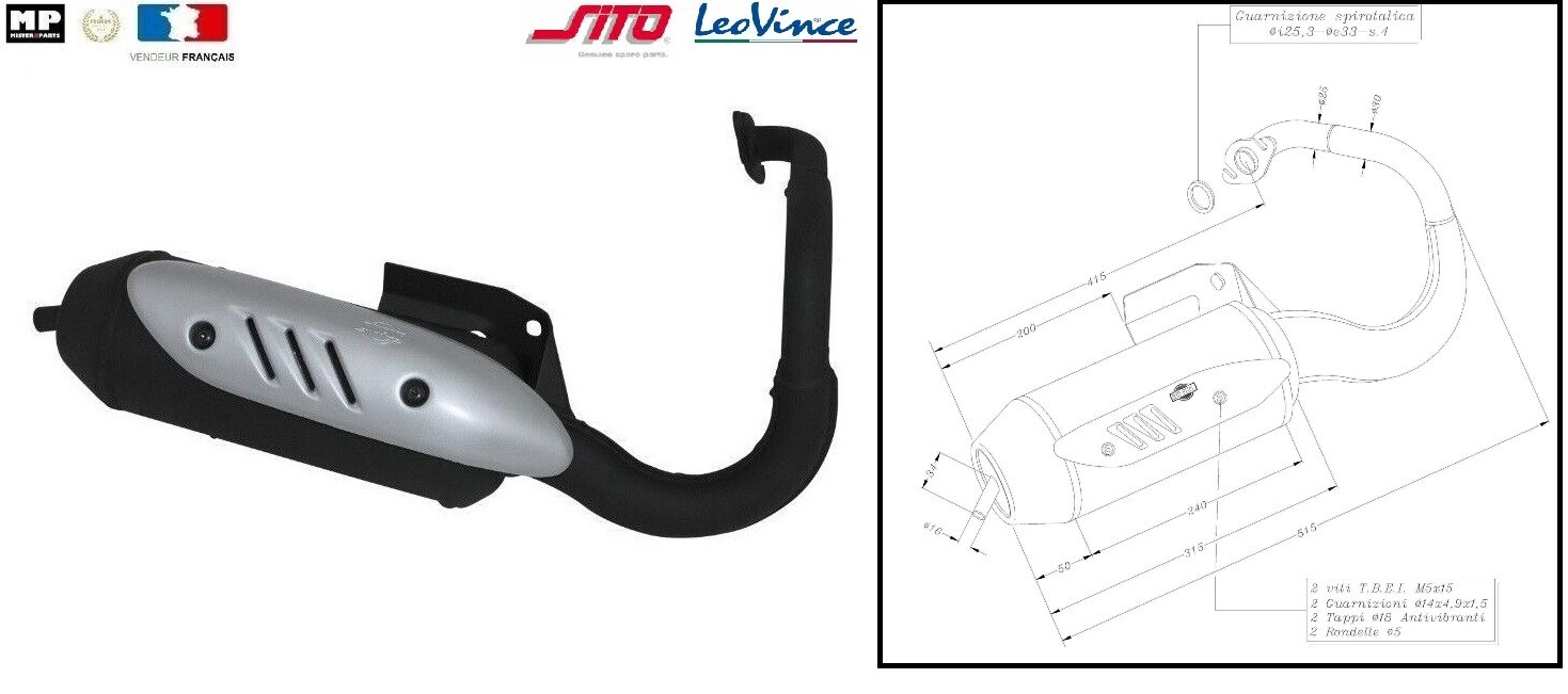 Pot d'échappement PEUGEOT TREKKER 50 homologué 0568 pour scooter TKR 2t de 2000 à 2011