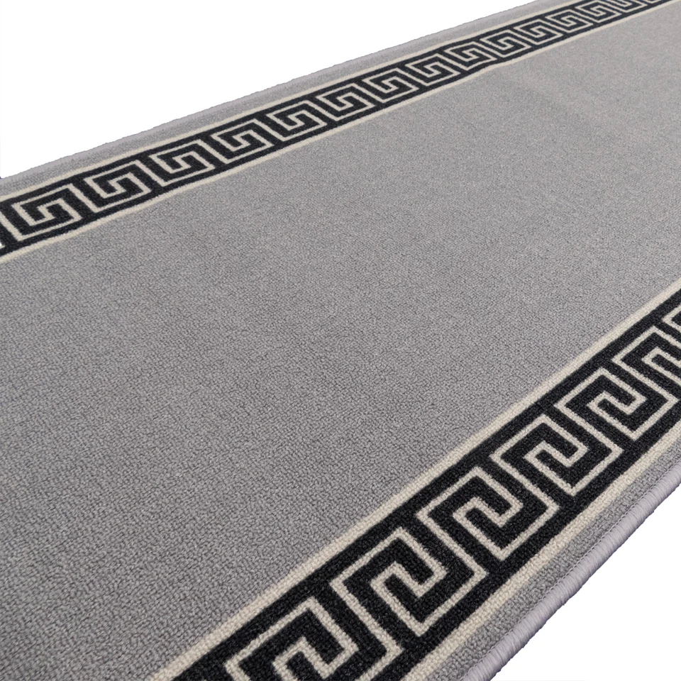 Custom Size Rubber Collection Meander Design Grey Non Slip Washable Runner Rug - Image 4 of 4