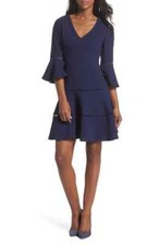 ELIZA J LACE INSET NAVY FIT & FLARE DRESS sz 16