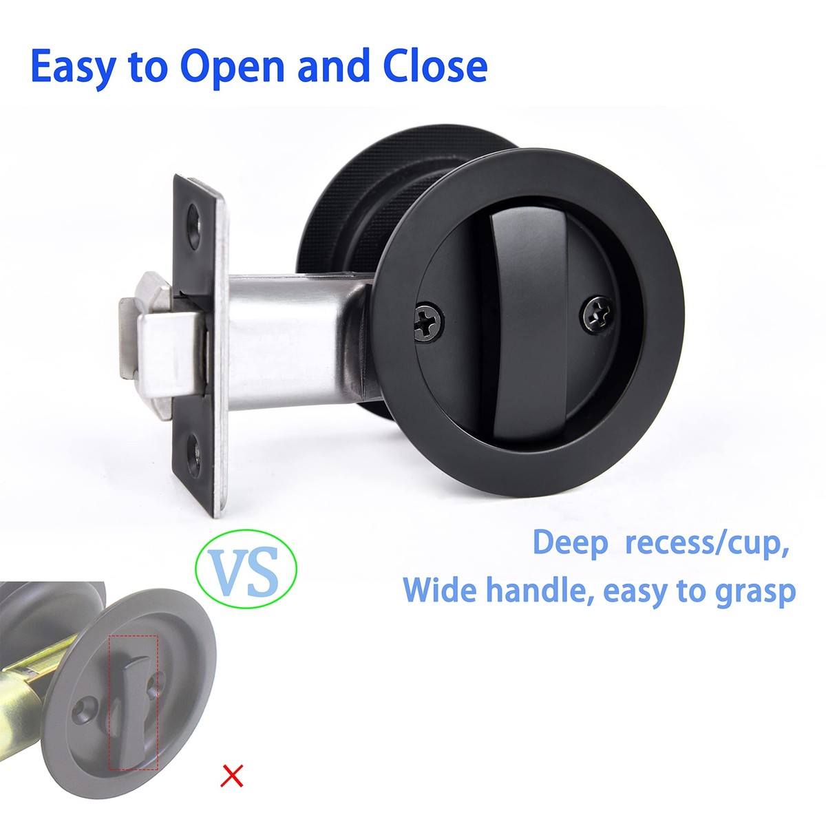 Dontay 2-Pack Round Pocket Door Lock & Pull - Privacy Latch, Color Coded, 2-3/8" Backset - View #7