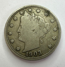1903 USA Liberty V Nickel 5 Cents Coin, VG Very Good