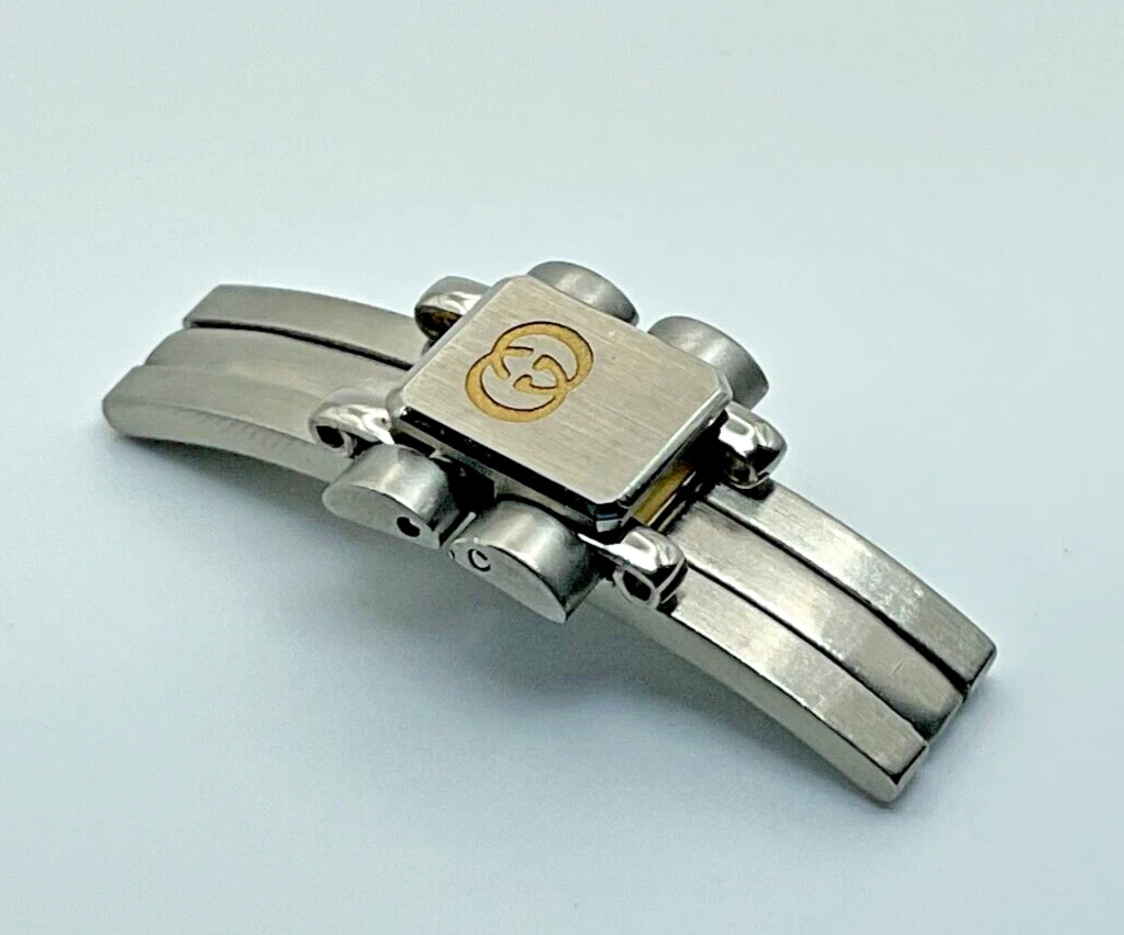 BOUCLE DE DÉPLOIEMENT DE MONTRE GUCCI ORIGINALE 15 MM AVEC MAILLONS POUR BRACELET BICOLORE 8000 L