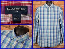 Banana Republic Blue Check L/S Btn Front Casual Shirt For Work Mens Med Modern