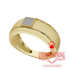 Men 9mm Thick 10k Yellow Gold .05ct Natural Real Diamond Wedding Pinky Ring Band