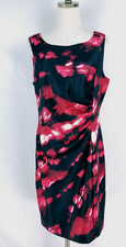 KARL LAGERFELD Black Red Abstract Sleeveless Ruched Career Sheath Dress SIZE 14