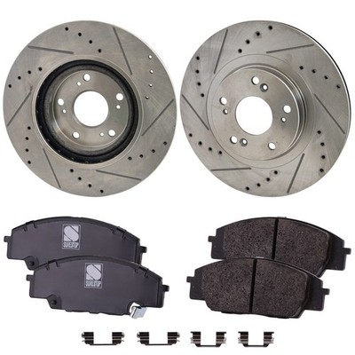 Brake Disc and Pad Kit For 2006-2011 Honda Civic Cross-drilled and Slotted Front
