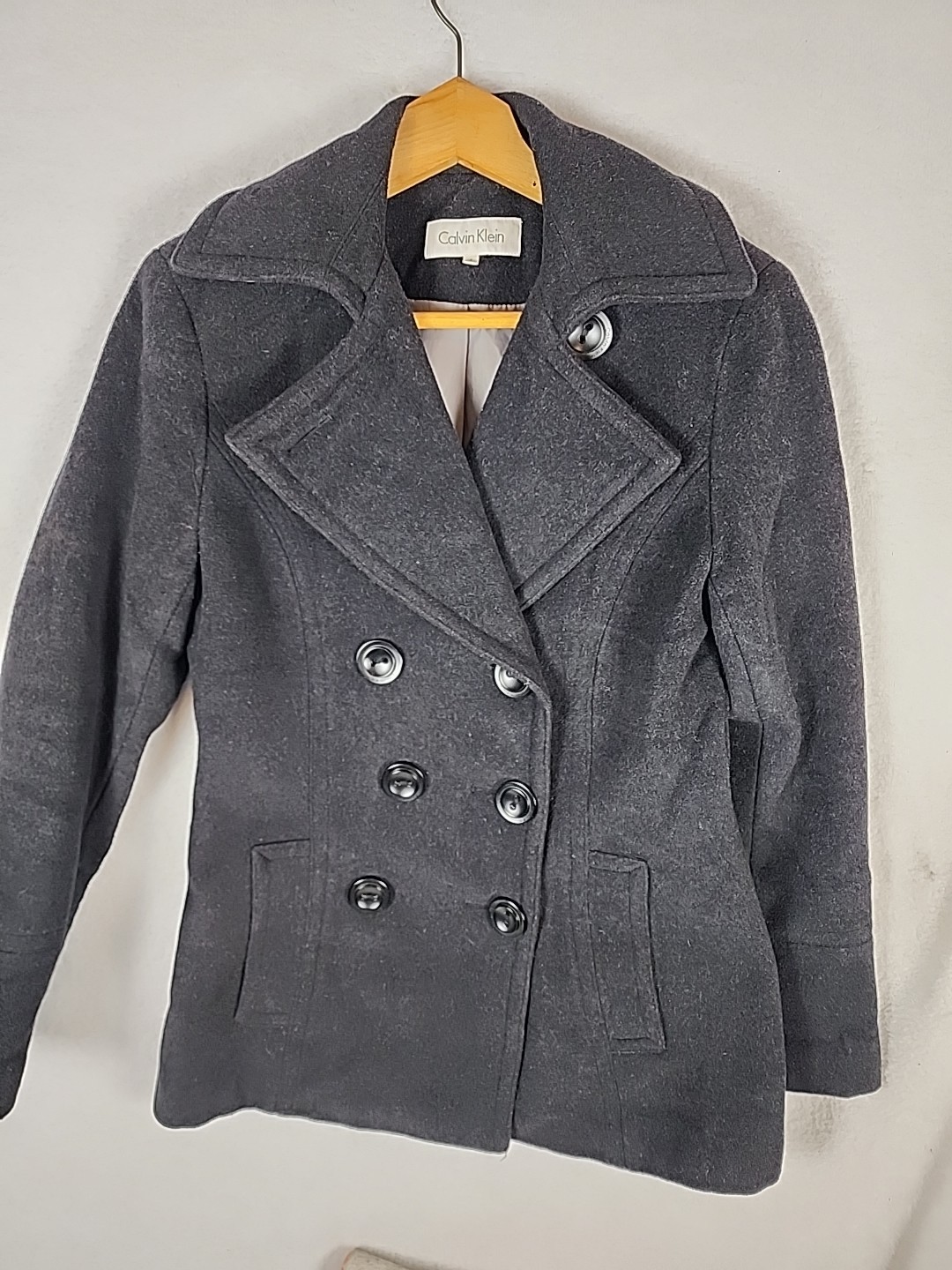 Calvin Klein Women’s Double Breasted Button Down Coat Wool Blend Black Sz 4 