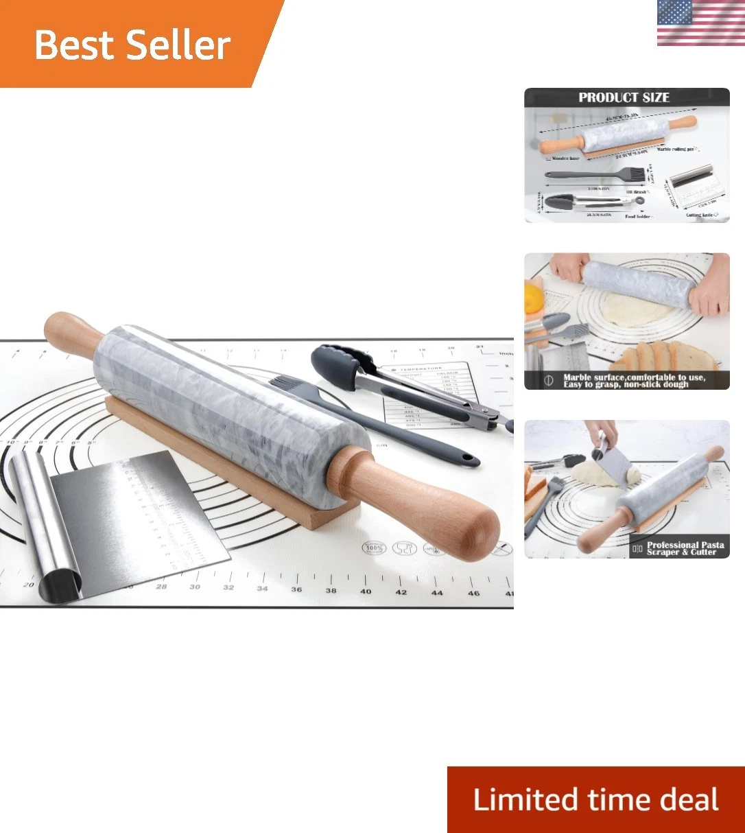 Marble Rolling Pin Set with Silicone Pastry Mat,Pastry Brush,Cooking Tongs,St...
Opens in a new wind