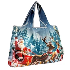 Wrapables Large Foldable Christmas Holiday Nylon Reusable Grocery Bag