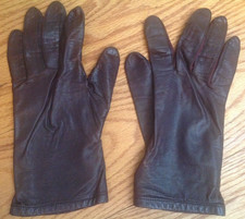 VINTAGE GENUINE LEATHER GLOVES BROWN LINED MADE IN JAPAN WOMENS FITS ALL 7 1/2