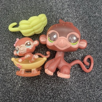 Hasbro LPS Littlest Pet Shop Mommy Baby Monkey Monkeys #2670 #2671 Banana Cradle